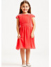Beaded Coral Pleated Chiffon Knee Length Flower Girl Dress